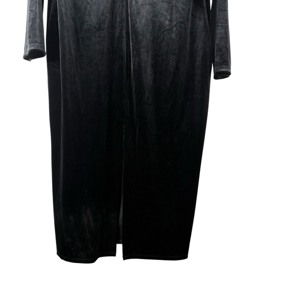 Good American Black V Neck Long Sleeve Velvet Velour Dress Womens 6 Back Slit - Picture 12 of 14